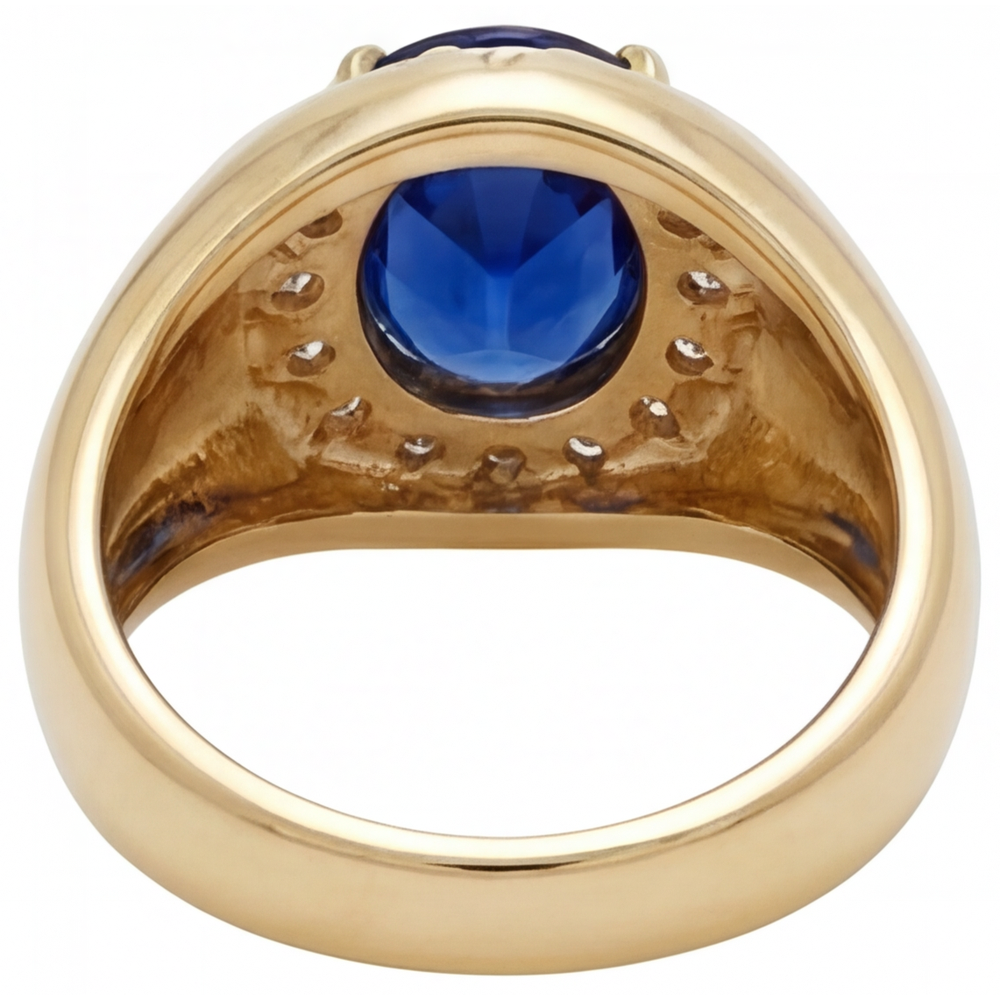 Blauer Saphir Brillantschliff Farbstein-Ring in 14 Karat Gelbgold – Draufsicht