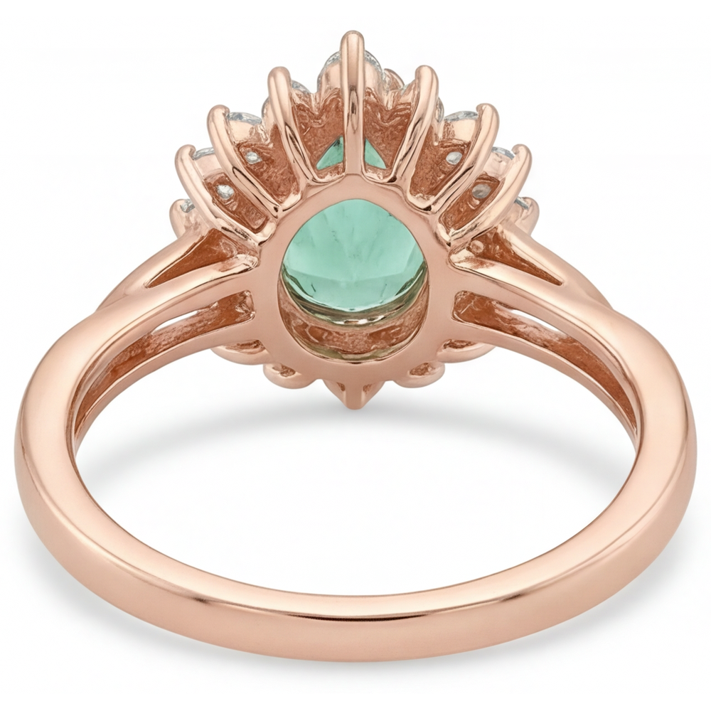 Premium Blauer Saphir Halo-Verlobungsring 3,5 Karat – Rückansicht