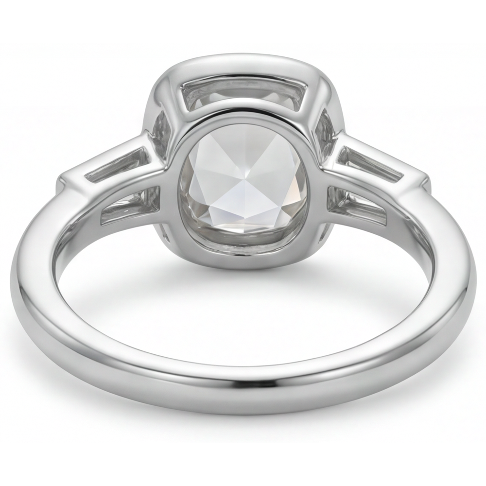 Handgemachter Diamant Drei-Stein-Ring 3 Karat – Schrägansicht