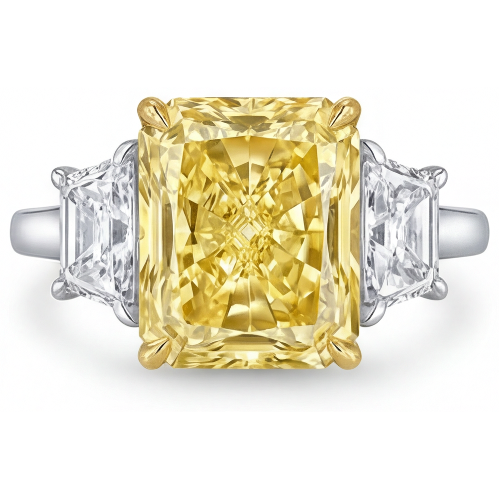Radiant Fancy Gelber Diamant Ring in Zweifarbiges 14K Gold – Hauptansicht