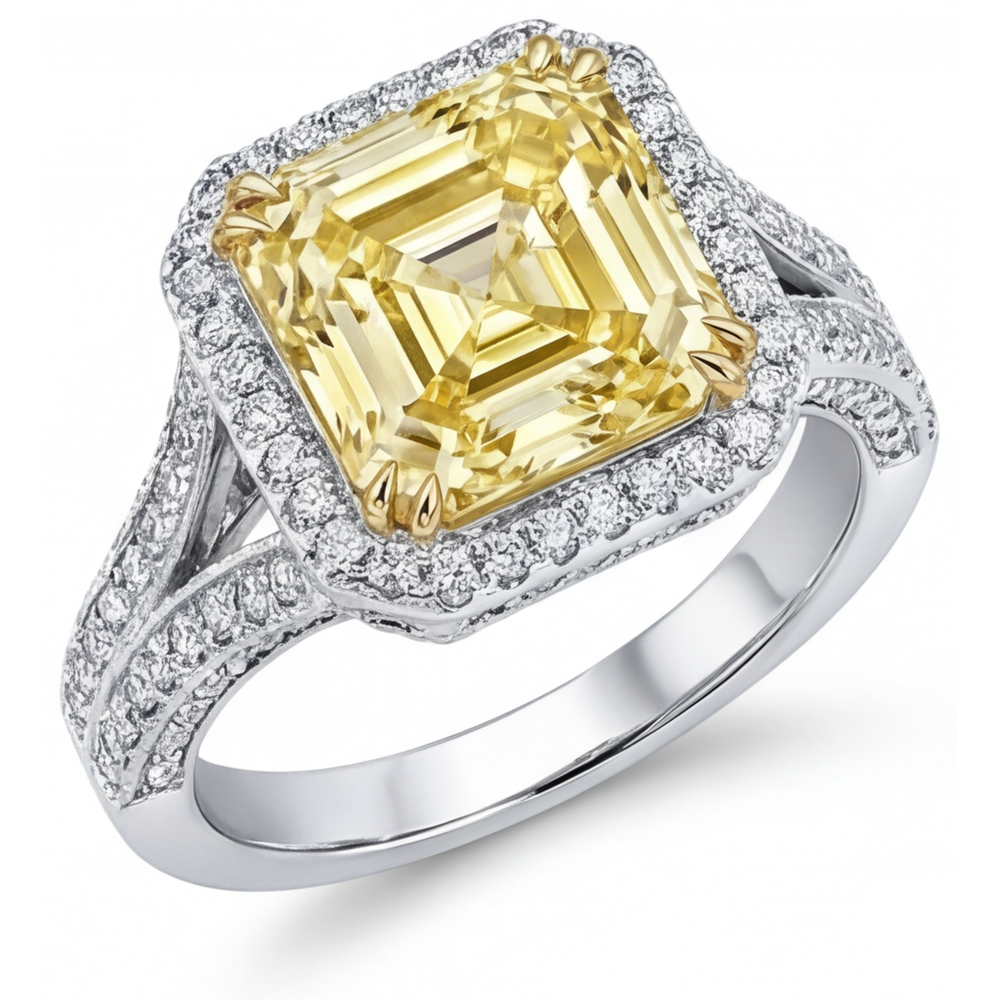 Natürlicher Fancy Gelber Diamant Statement-Ring 3,50 Karat 14 Karat Zweifarbig Gold – Hauptansicht
