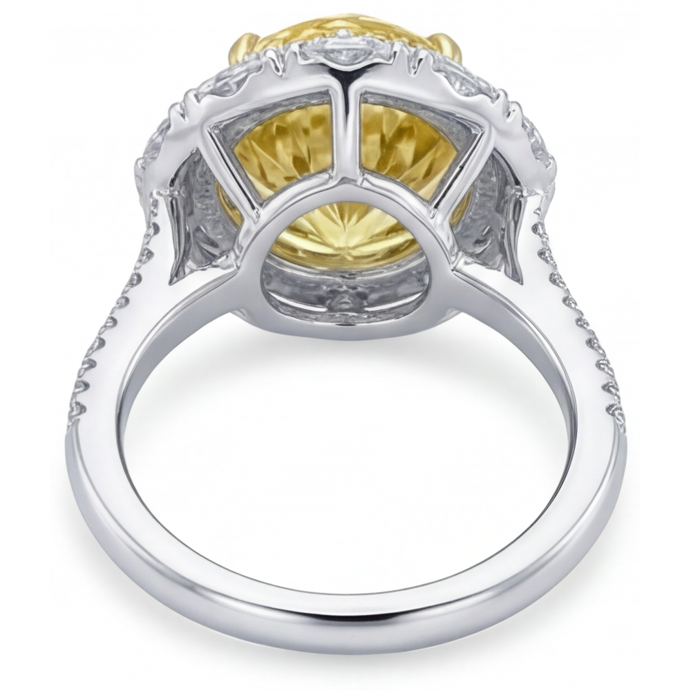 Authentischer Gelber Kanarienvogel-Diamant Halo-Fassung Ring 3,50 Karat Zweifarbiges 14K Gold – Seitenansicht