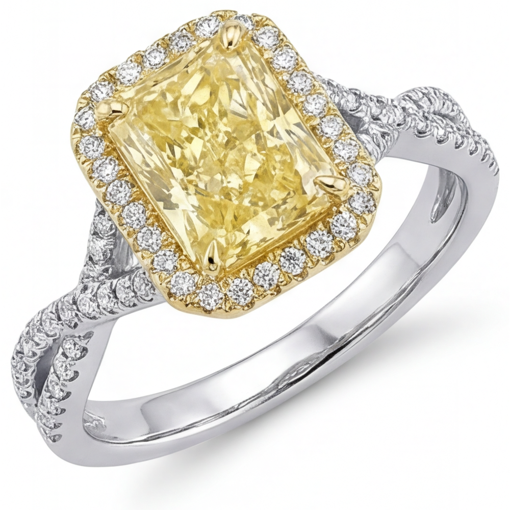 Echter Gelber Kanarienvogel-Diamant Ring 3 Karat Zweifarbiges 14K Gold – Hauptansicht