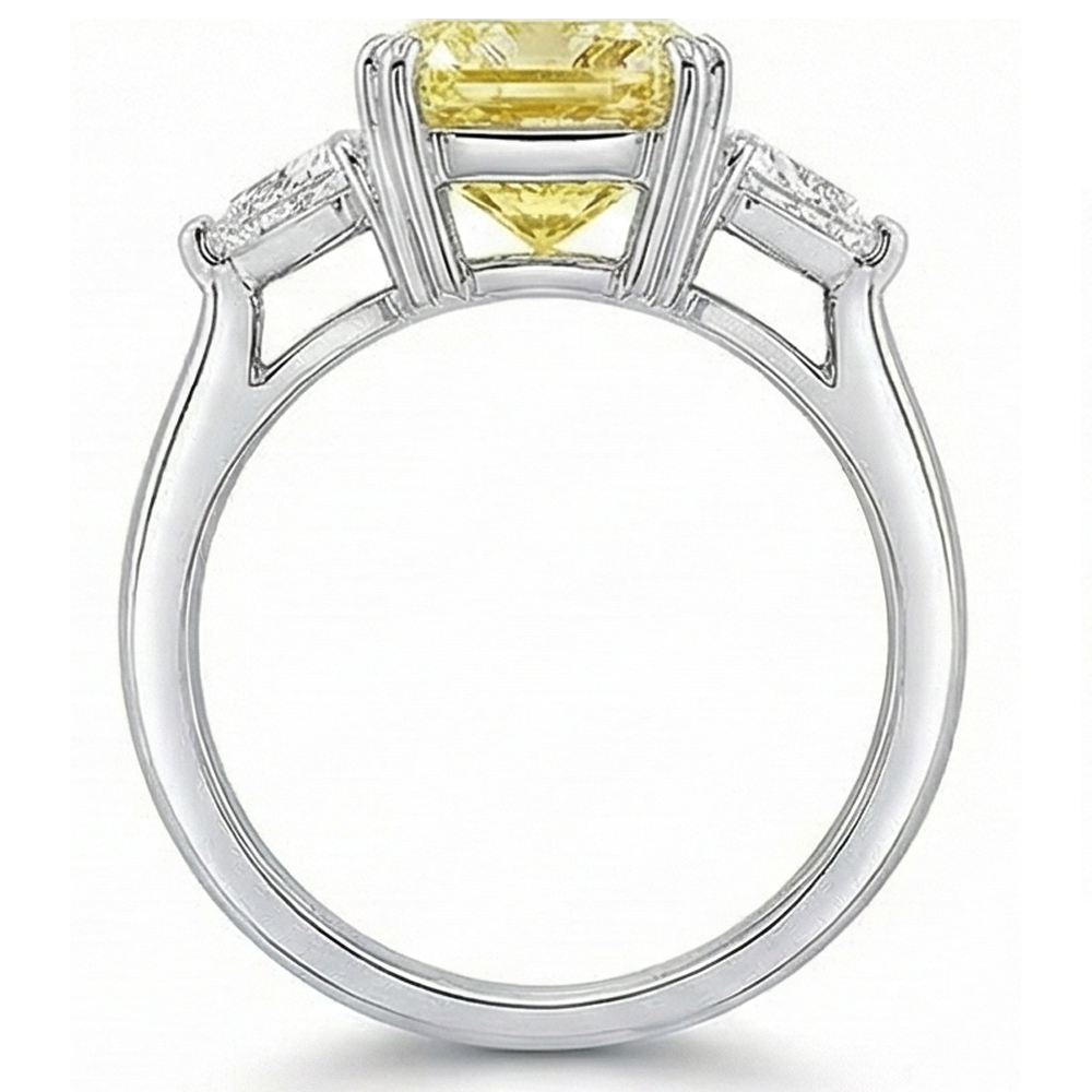 Gelber Kanarienvogel-Diamant Radiant Trilogie-Ring in 14 Karat Weißgold – Draufsicht