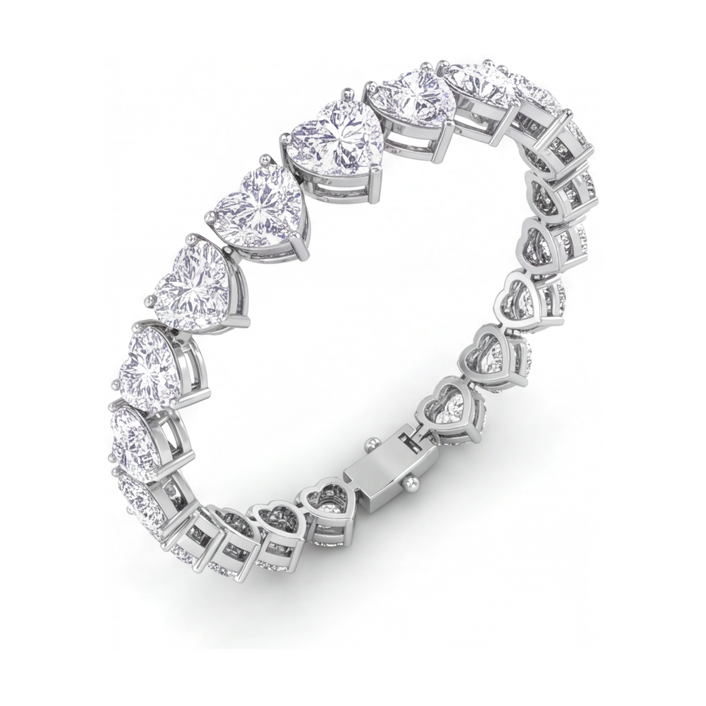 Herz-Diamant-Tennisarmband, 9 Karat, im Labor gezüchtet, Krappenfassung, 14 Karat Weißgold, 7 Zoll