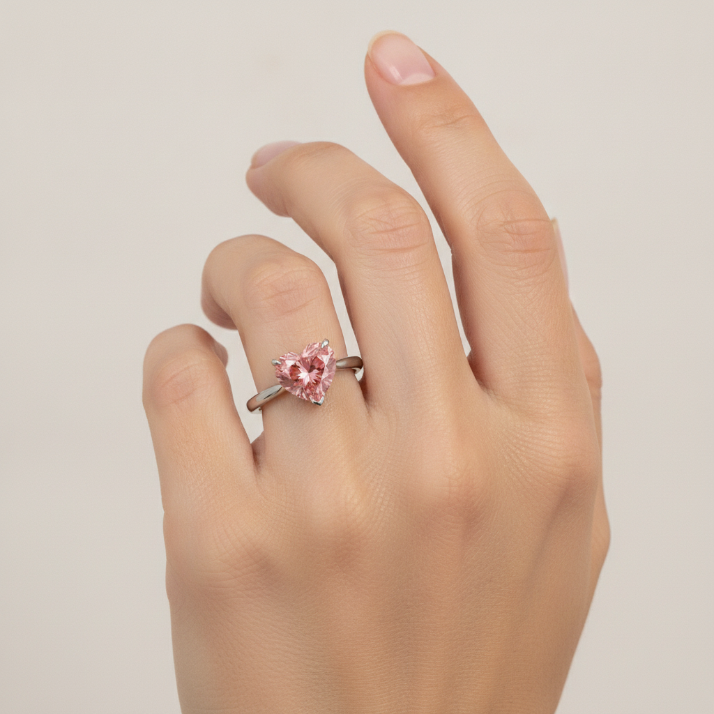 Pfirsichfarbener Saphir Verlobungsring 2,5 Karat Echter Padparadscha Solitär in Herzform 14 Karat Weißgold