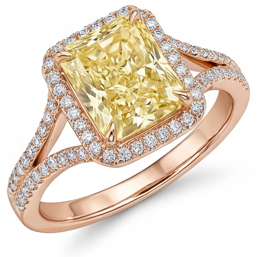 Premium Kanariengelber Diamant Halo-Fassung Ring 2 Karat – Hauptansicht