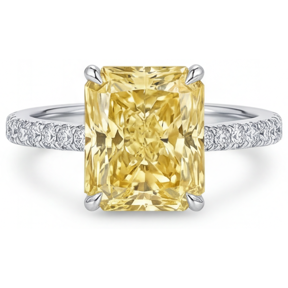 Kanariengelber Diamant Radiant Schmuck-Ring in 14K Weißgold – Hauptansicht