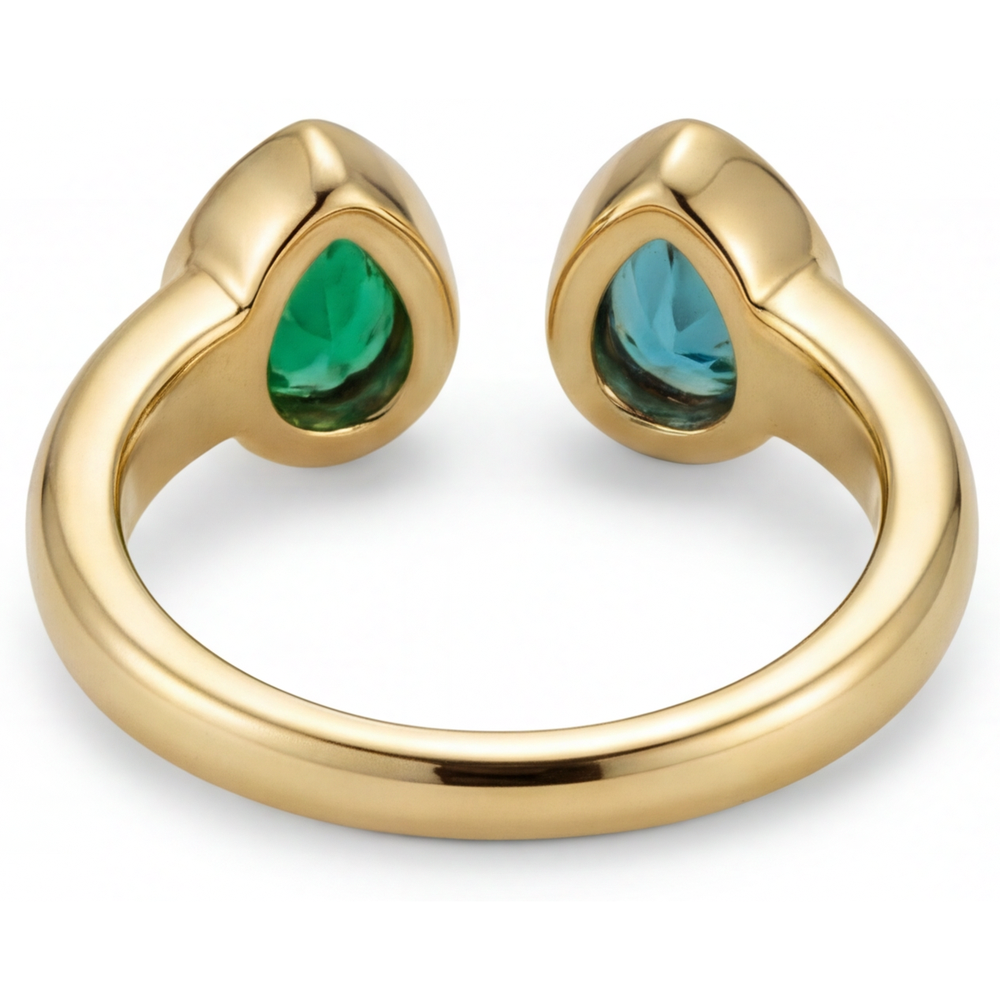 Tropfen-Schliff Kolumbianischer Smaragd Ring in 14 Karat Gelbgold – Detailansicht
