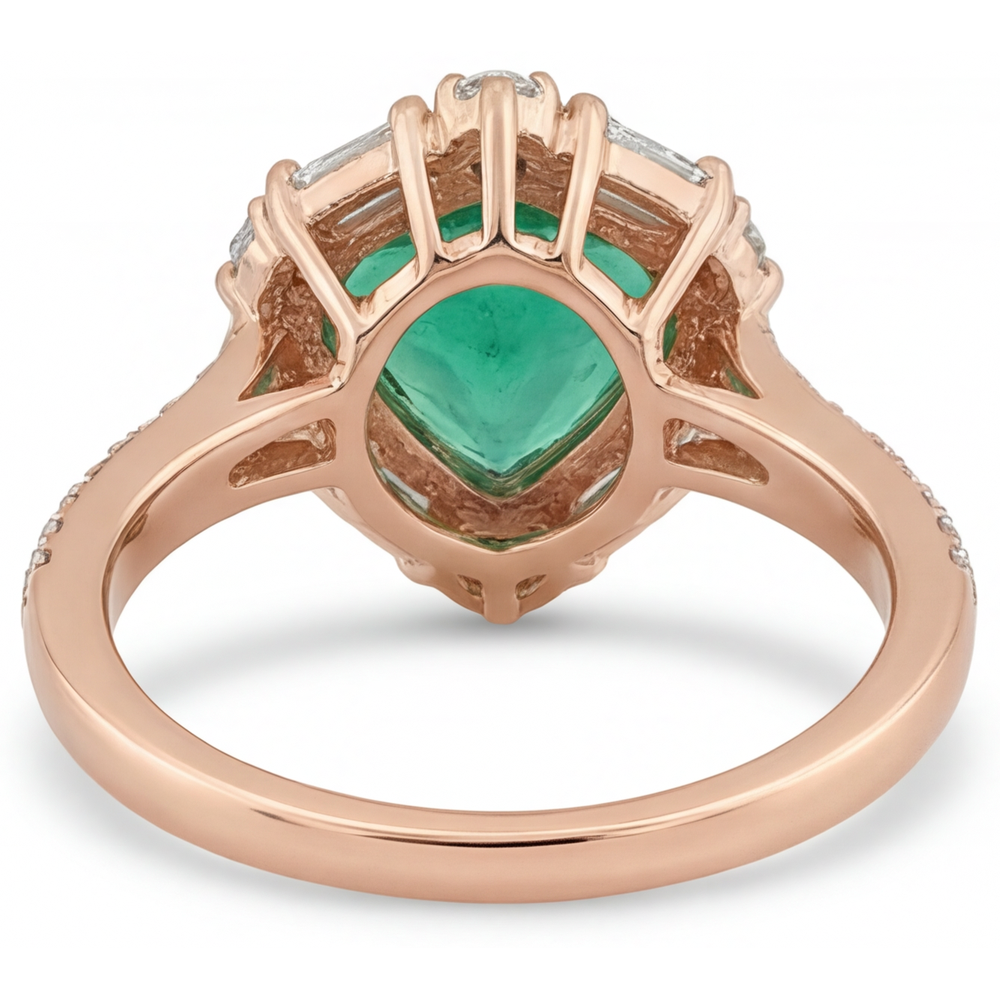 Halo-Verlobungsring 14K Roségold mit Kolumbianischer Smaragd – Draufsicht