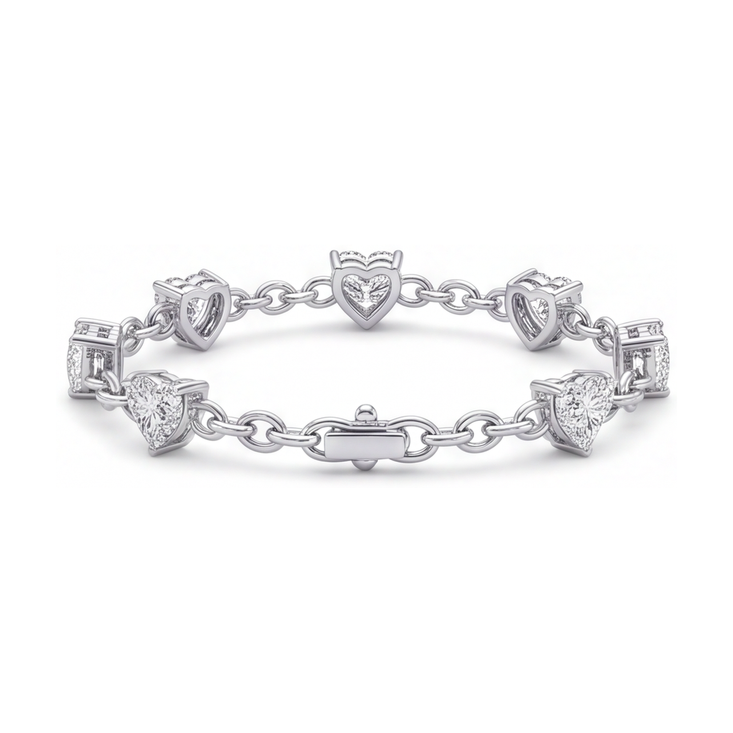 Herz-Station-Armband mit im Labor gezüchteten Diamanten, 3 Karat, 14 Karat Weißgold, 7 Zoll