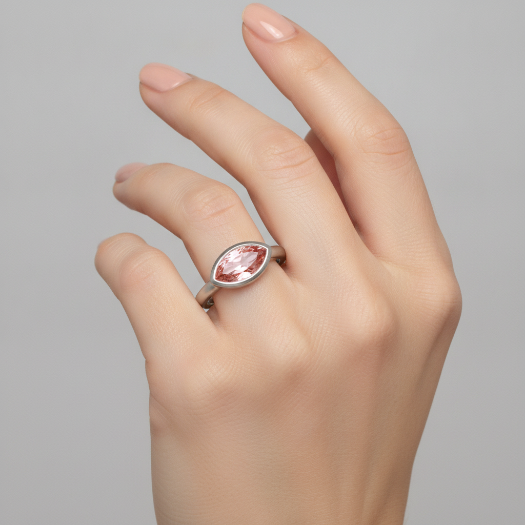 Antiker Padparadscha-Saphir-Ring 3,5 Karat im Labor gezüchtet Marquise Lünette Solitär 14 Karat Weißgold