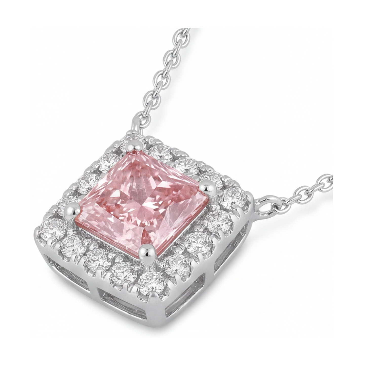 Halskette mit natürlichem rosa Diamanten, 0,95 Karat, Princess-Schliff