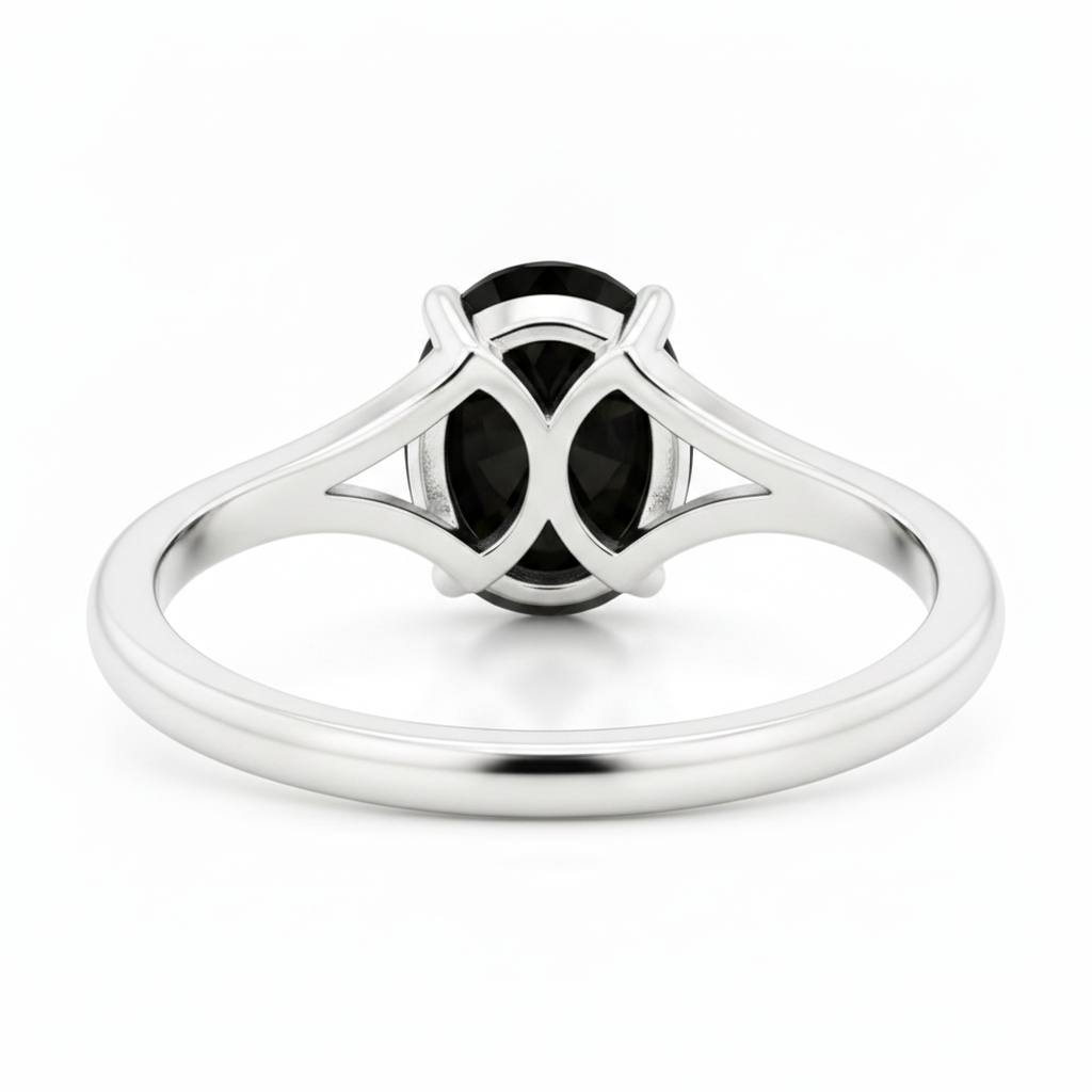 Verlobungsring mit natürlichem schwarzem Diamanten, 5 Karat ovaler Solitär, Kathedralfassung, 14 Karat Weißgold