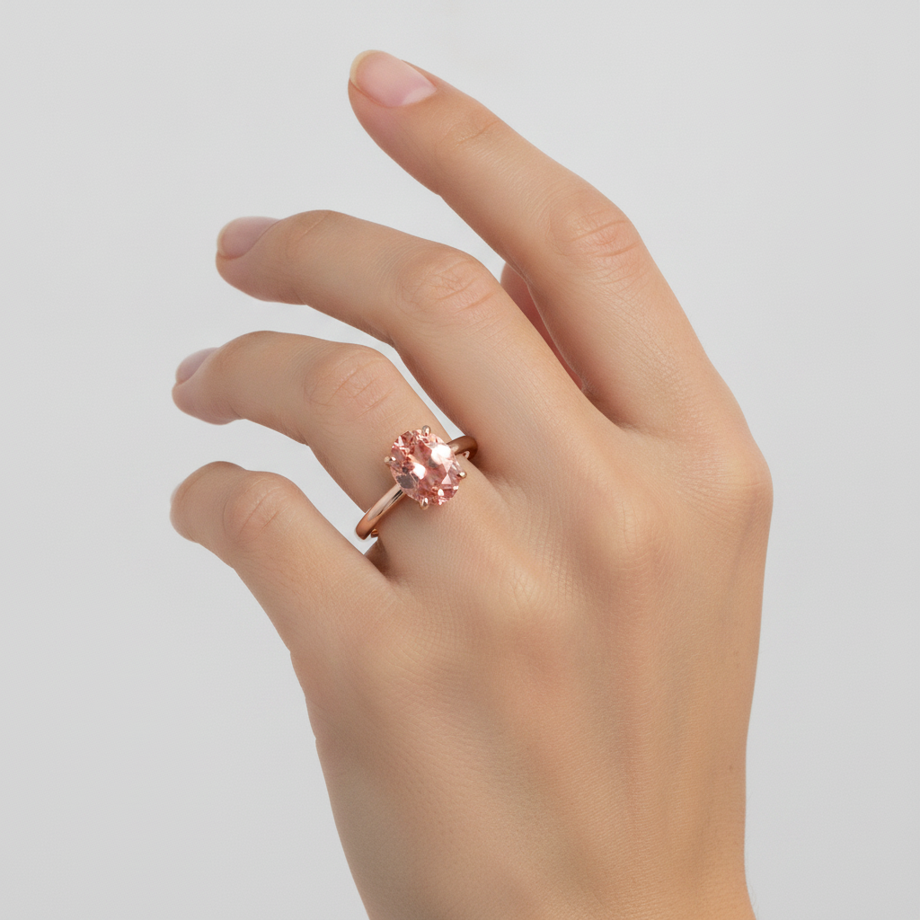 Pfirsich-Saphir-Ring aus Roségold, 2,2 Karat, natürlicher ovaler Padparadscha-Solitär