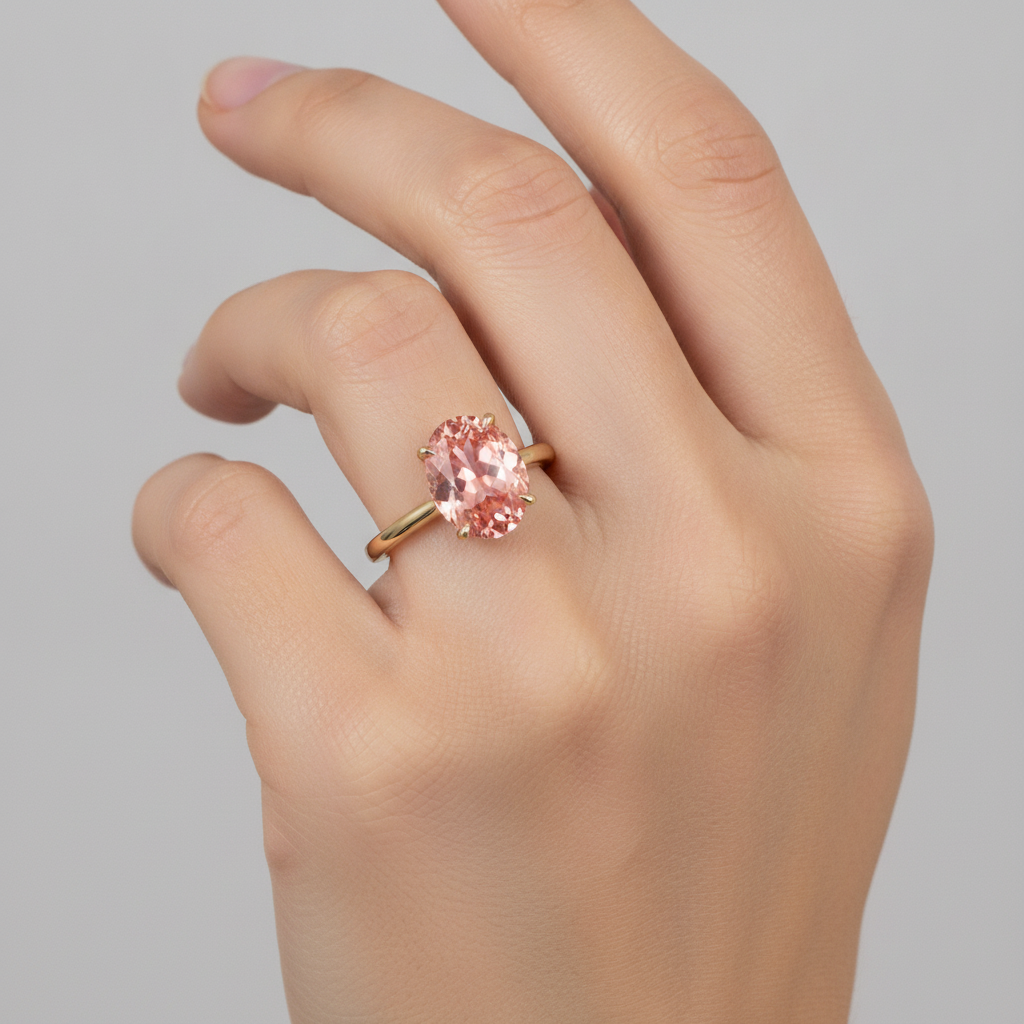 Pfirsich-Saphir-Schmuck: Echter ovaler Padparadscha-Solitärring, 2,5 Karat, 14 Karat Gelbgold