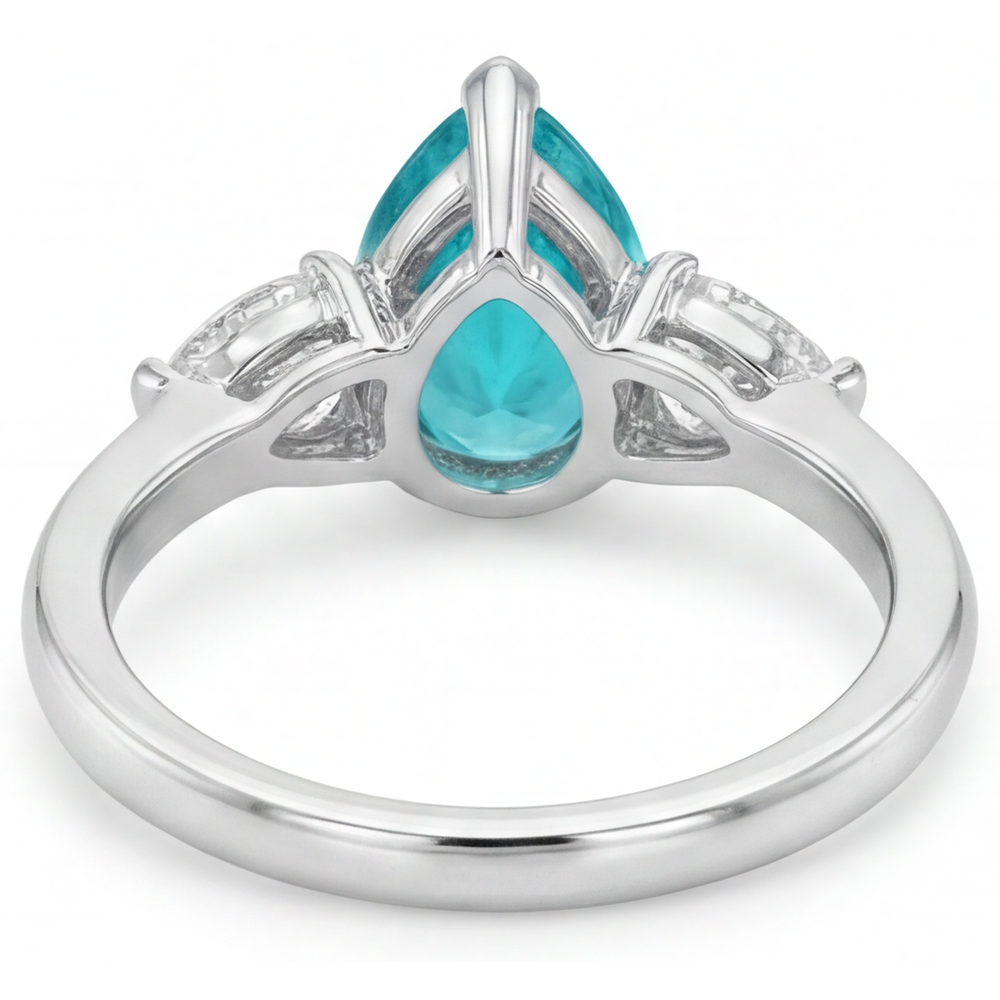 Paraiba-Turmalin Birnen-Schliff Drei-Stein-Ring in 14K Weißgold – Draufsicht