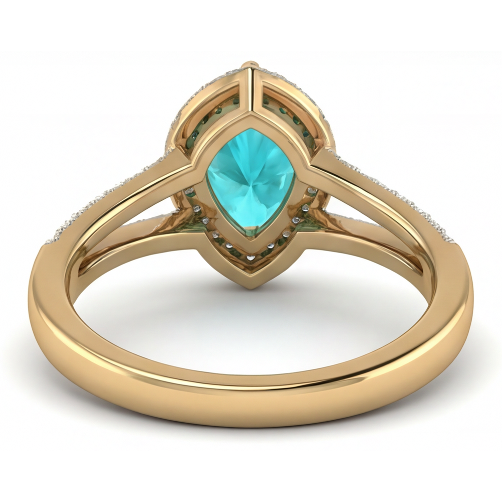 Birnen-Schliff Paraiba-Turmalin Ring in Bicolor 14K Gold – Rückansicht