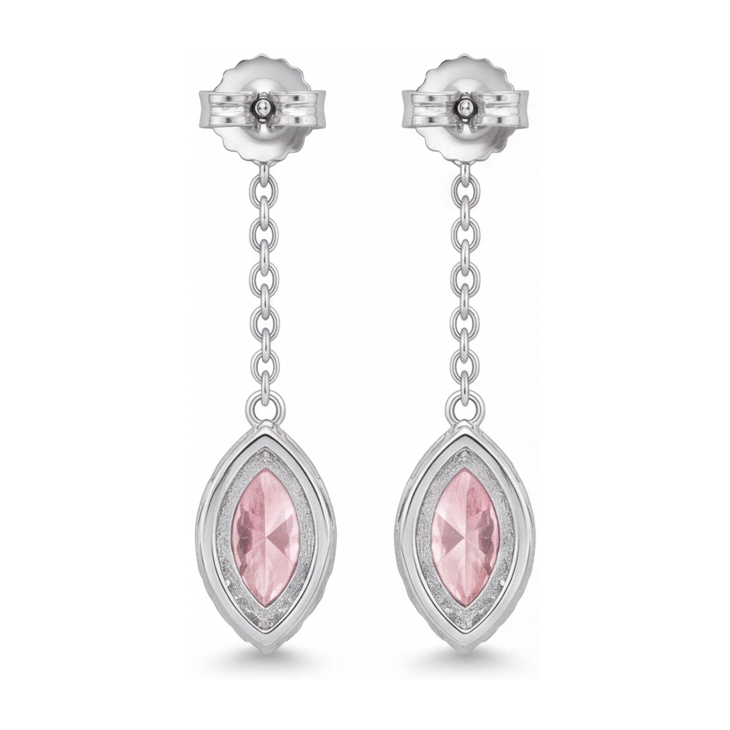 Lange Ohrhänger mit rosa Diamanten, 2,5 Karat, im Labor gezüchtet, Marquise Halo, 14 Karat Weißgold