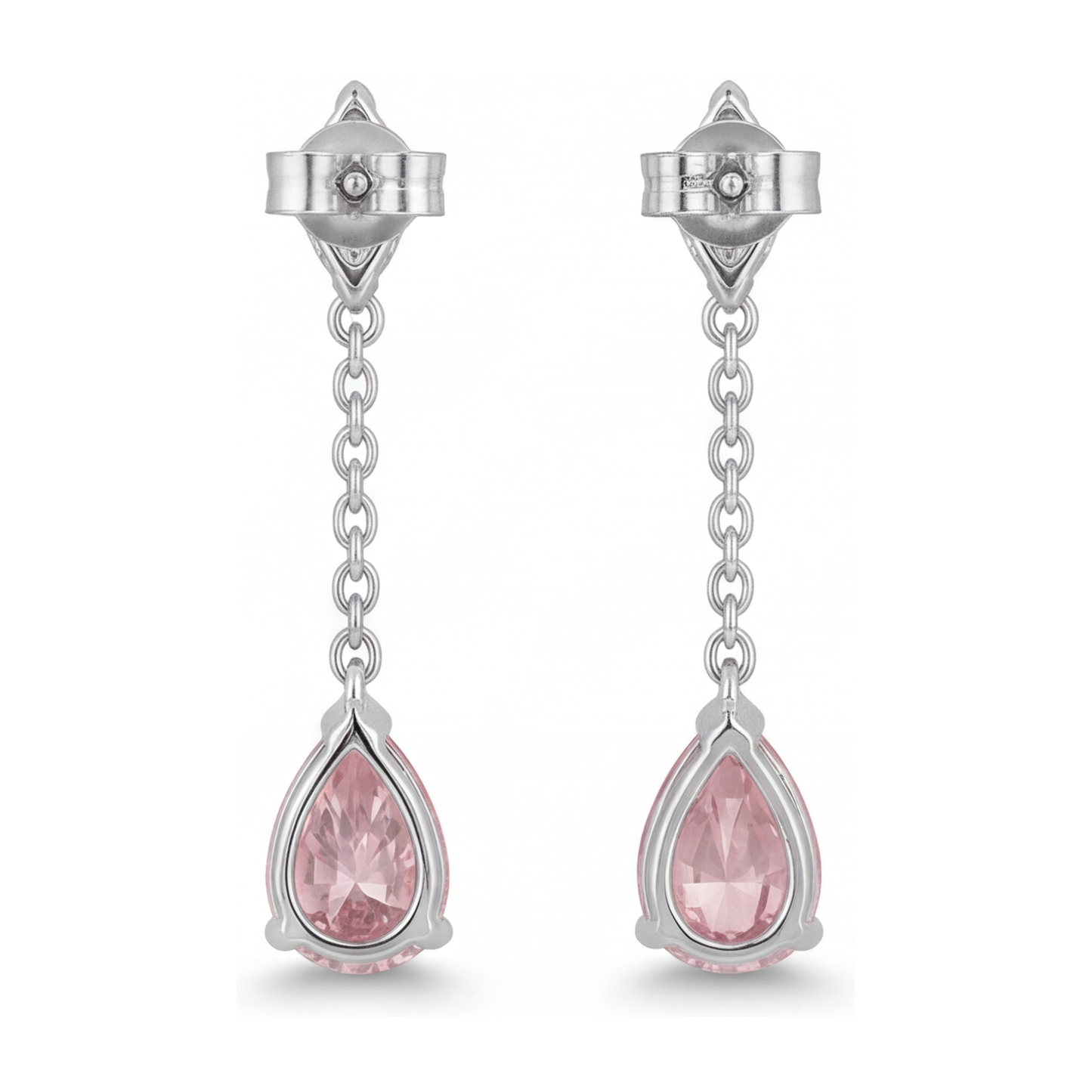 Lange Ohrhänger mit im Labor gezüchteten rosa Diamanten im Tropfenschliff, 2,5 Karat, 14 Karat Weißgold