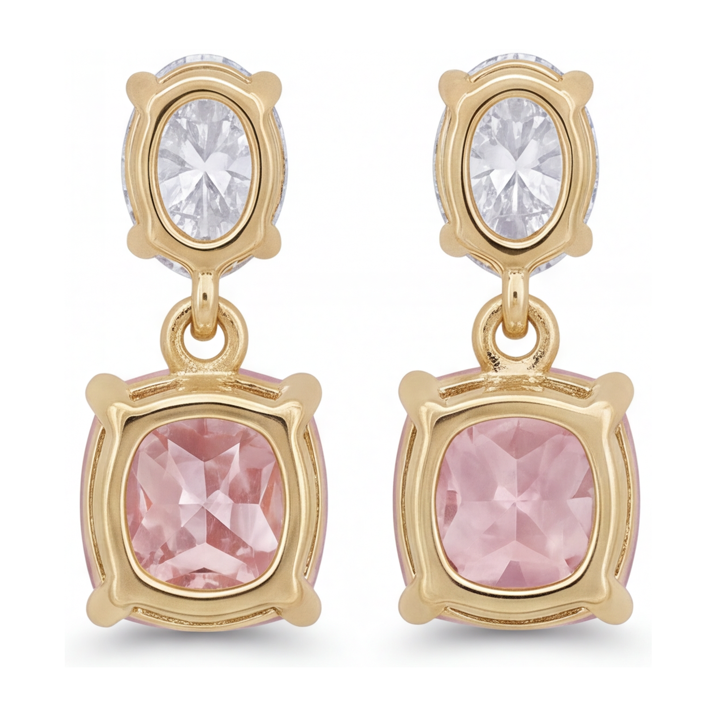 Ohrhänger mit rosa Diamanten, 4 Karat, im Labor gezüchtet, Kissen- und Ovalschliff, 14 Karat Gelbgold