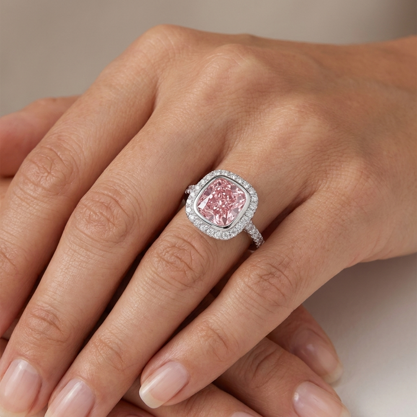 Verlobungsring mit rosa Diamant, 3,35 Karat, Kissenschliff