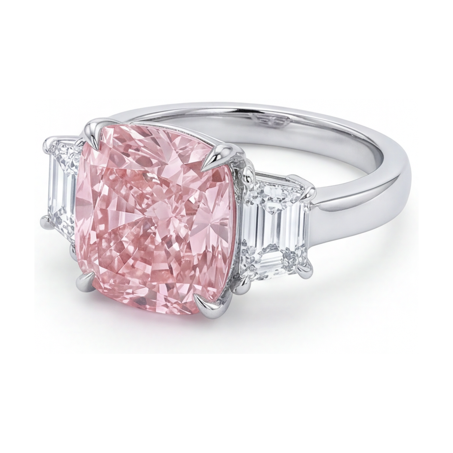 Ehering mit rosa Diamant, 5,1 Karat, Kissenschliff