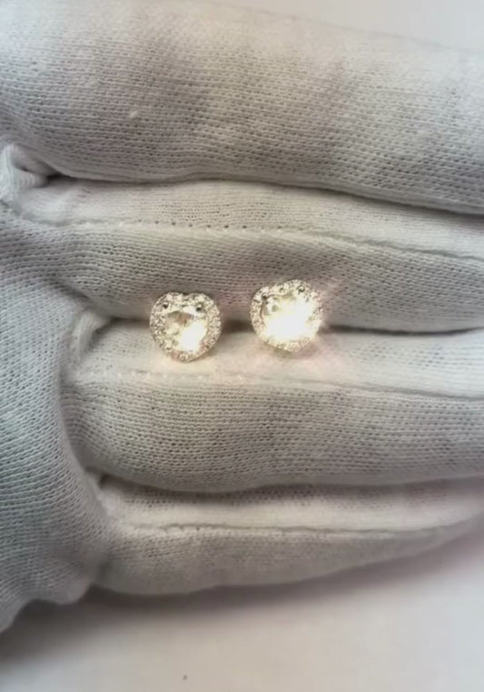 Echte Halo-Diamantohrringe im Herz- und Rundschliff aus 2,40 Karat 14 Karat Weißgold