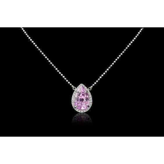 10.50 karat rosa kunzit und diamant halskette anhänger weißgold