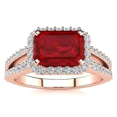 13 karat roter rubin smaragdschliff mit diamant ehering 14 karat roségold