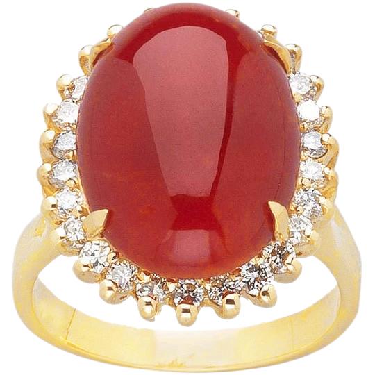 13,25 ct solitär mit akzent rote koralle mit diamanten gelbgold