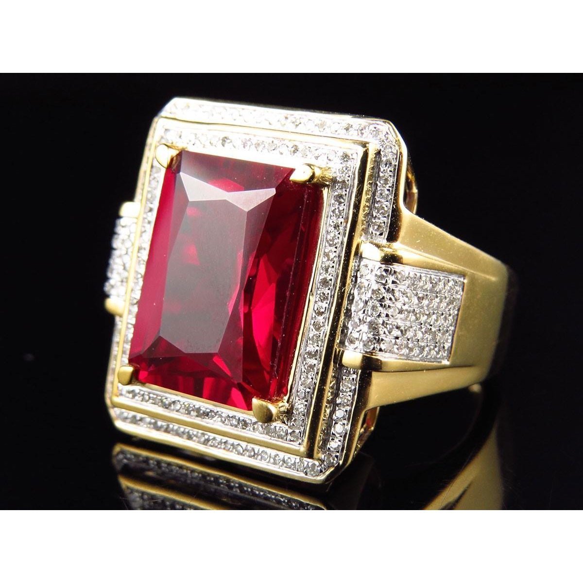13 Karat Großer Smaragd Schliff Roter Aaa Herren Rubin Ring Mit Diamant Gelb Gold 14K