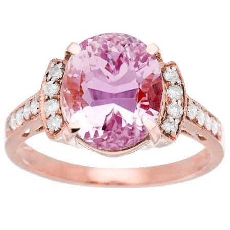 14 kt ovaler kunzit mit diamantring roségold 14k