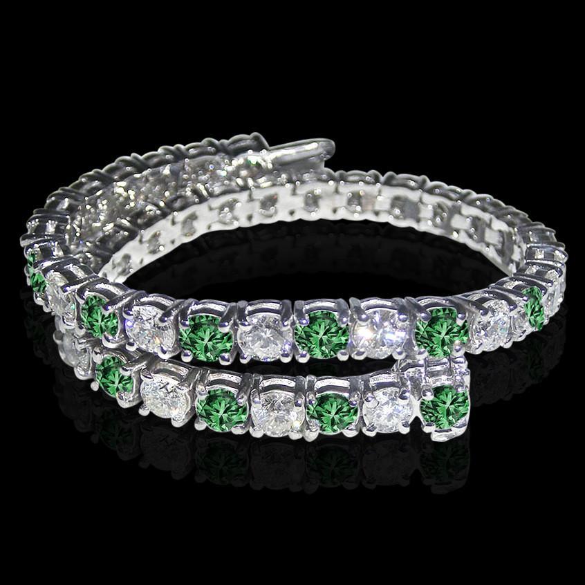 14 ct. tennisarmband weiß grün diamanten weißgold