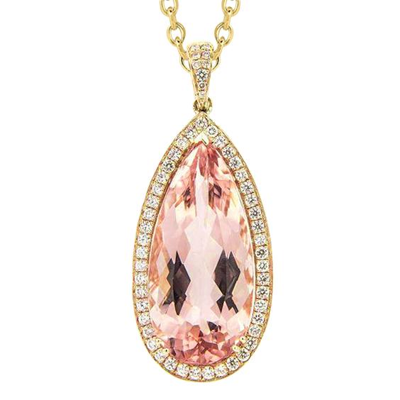 14k gelbgold 16 kt big morganit mit diamanten anhänger halskette