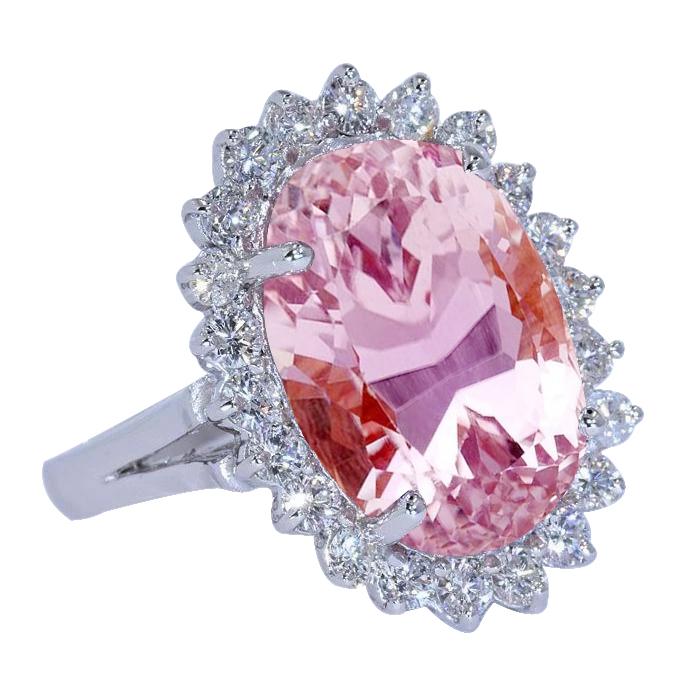 14k weißgold rosa kunzit diamant ehering 25.05 ct. edelstein