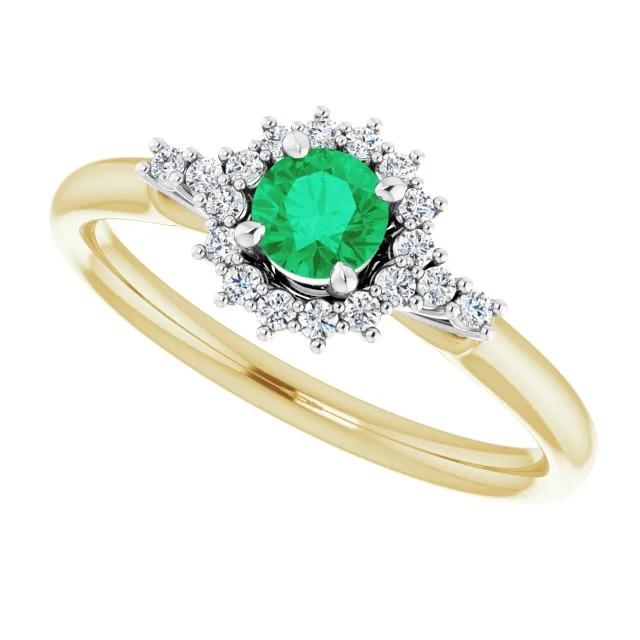 1,50 karat diamant runder grüner smaragdring two tone gold 14k