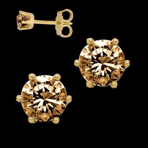 1,50 ct Brauner Diamant Ohrstecker Kronenfassung Gelbgold 14K