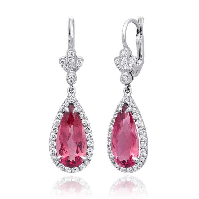 16 karat rosa turmalin mit diamanten baumeln ohrringe 14k gold