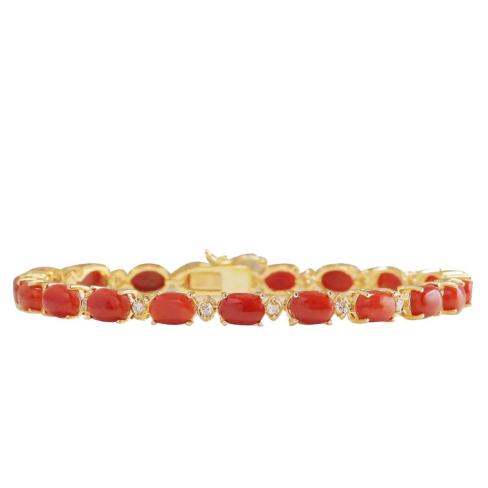 19 karat naturkoralle mit diamanten damenarmband gold gelb 14k