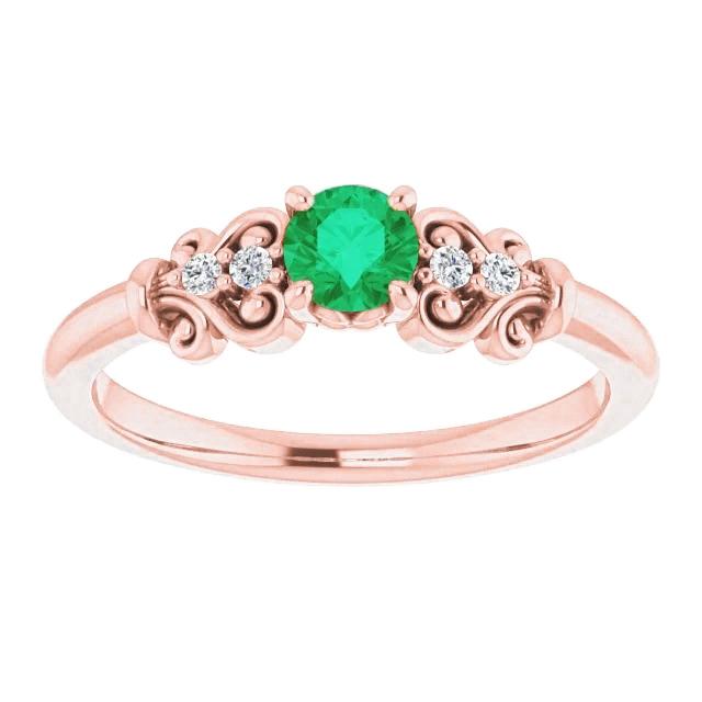 1.10 karat runde diamanten und grüne smaragde im vintage-stil ring