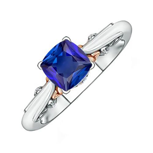 2 karat solitaire vintage style blauer saphir ring zweifarbiges gold 14k