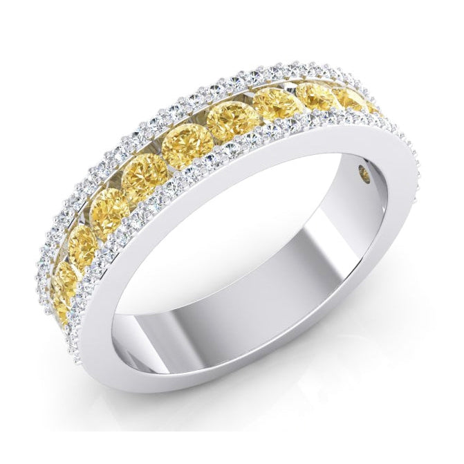 2 Karat halbe Ewigkeit gelbe Kanarische und weiße Diamantgold Band