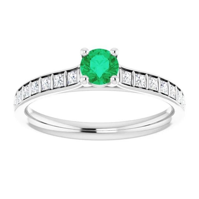 2 karat runder grüner smaragd-diamant-ring weißgold 14k