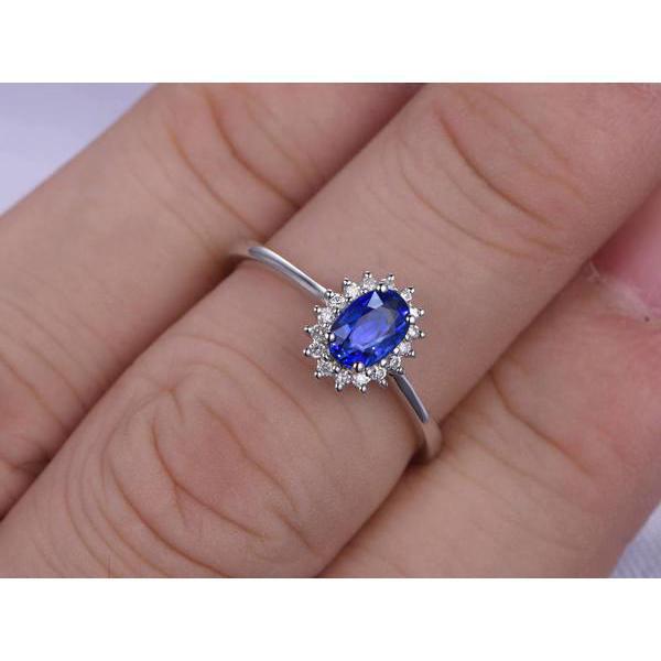 2 kt. ovalschliff ceylon saphir und diamant ring weißgold 14k