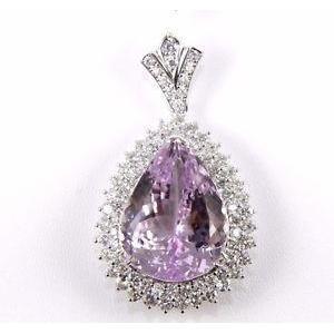 21.50 ct Anhänger mit rundem Diamant im Birnenschliff, rosa Kunzit 14K - harrychadent.de
