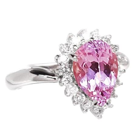 21.75 Karat Birne Kunzit mit runden Diamanten Ring Weißgold 14K - harrychadent.de