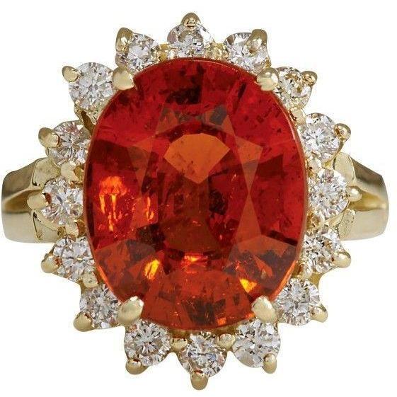 22,50 Karat Mandarin Granat mit Diamanten Ring Gelbgold 14K Neu - harrychadent.de