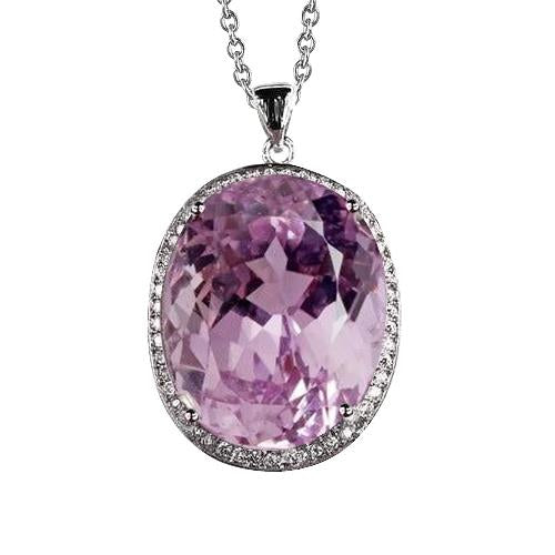 24.50 ct Oval Cut Pink Kunzit mit Diamantanhänger Weißgold 14K - harrychadent.de