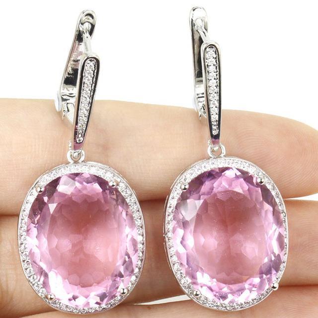25.00 ct Krappenset Kunzit und Diamanten Ohrhänger Weißgold 14K - harrychadent.de